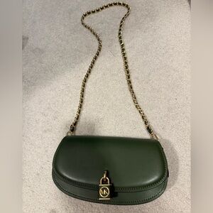 Michael Kors Dark Green Crossbody Bag with Gold Chain